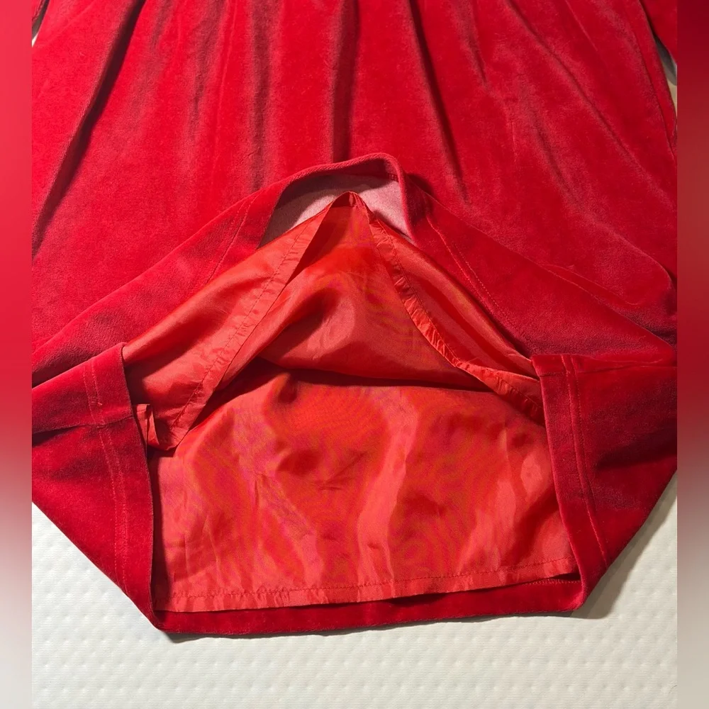 Croco kids red velvety dress mandarin collar‎ floral embroidery child 12 NWT